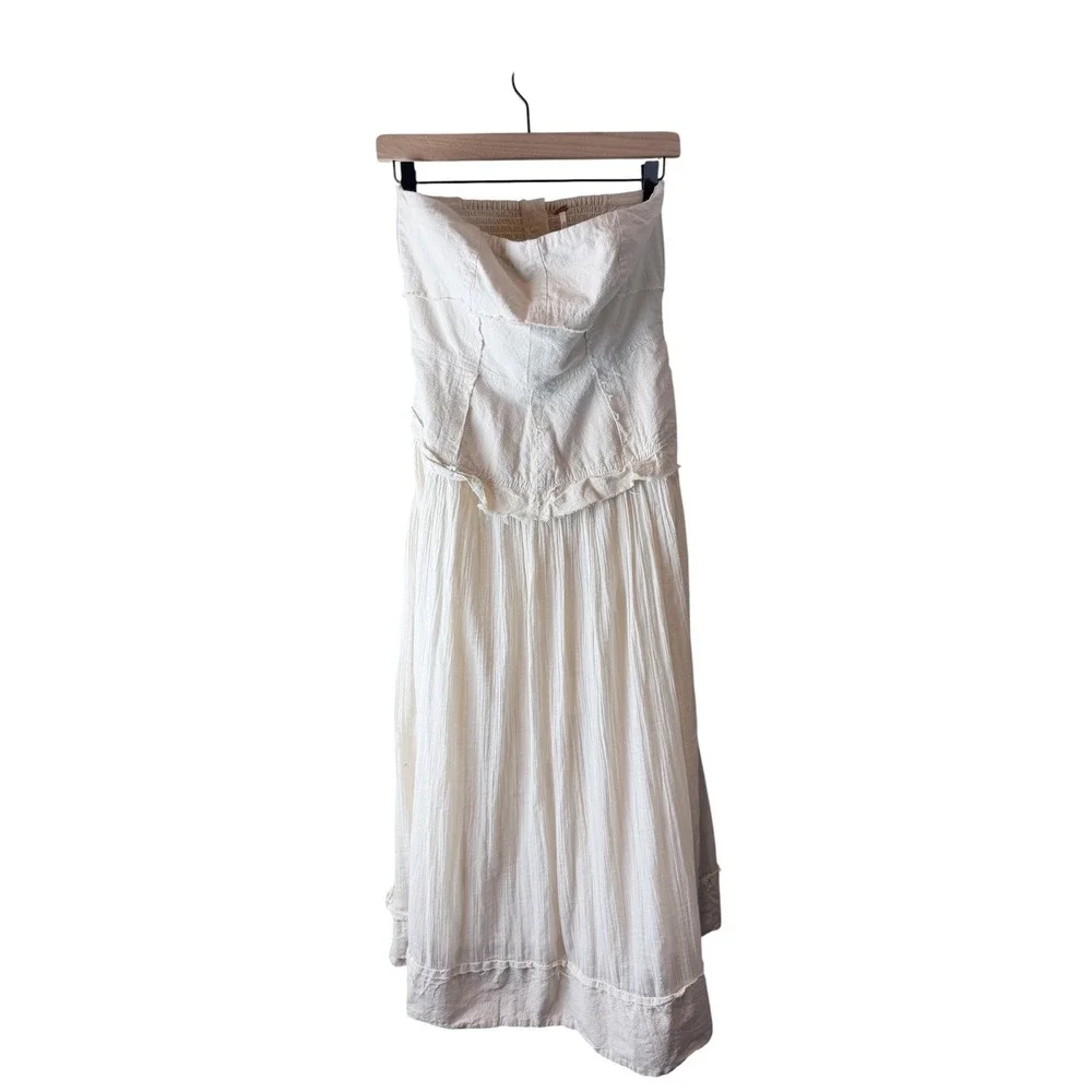 Free People Extratropical Strapless Maxi Dress Ivory Cream Smocked Back Small